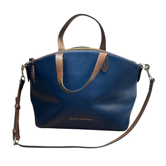 Dooney & Bourke Navy/Brown Leather Satchel Bag - Picture 1 of 9